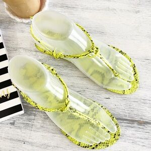 Qupid Neon Yellow Snake Print Sandals
